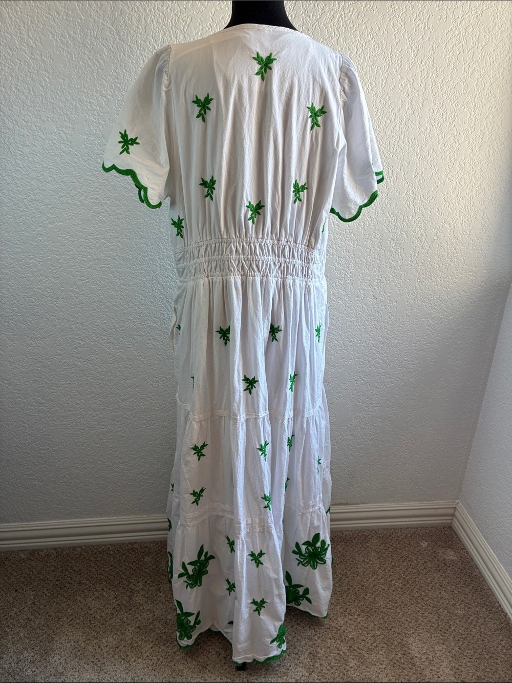Anthropologie The Somerset Embroidered Maxi Dress White Green Floral Leaves XL - Picture 6 of 11